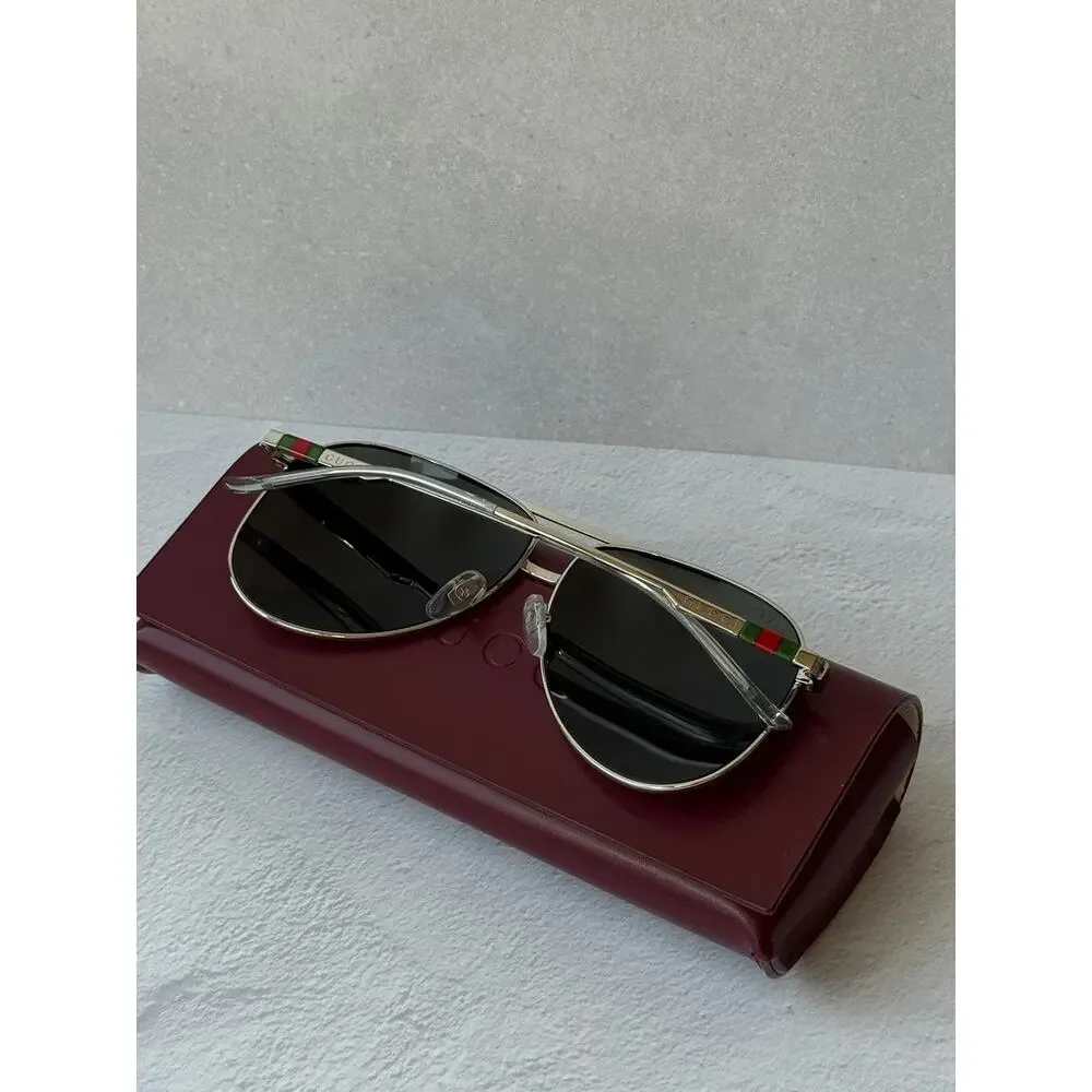 NEW Gucci GG1677S Silver Grey Lens Aviator Sunglasses $630